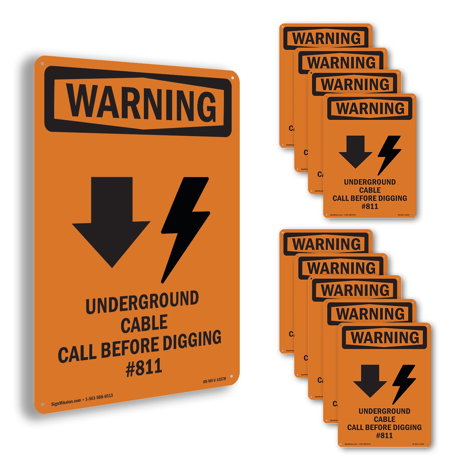 Underground Cable With Symbol OSHA WARNING Sign Metal,, Decal 5 or 10 Pack