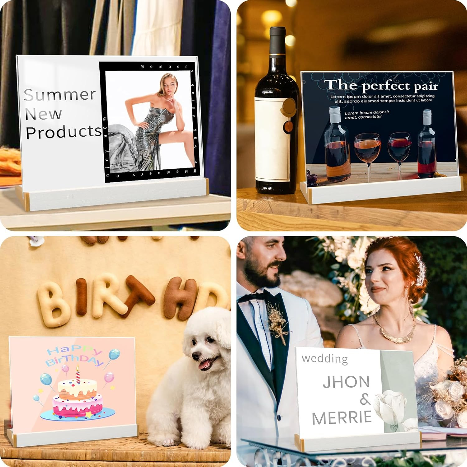 3 Pack Acrylic Sign Holder 8.5X11 for Wedding Anniversary Party, Horizontal Whit