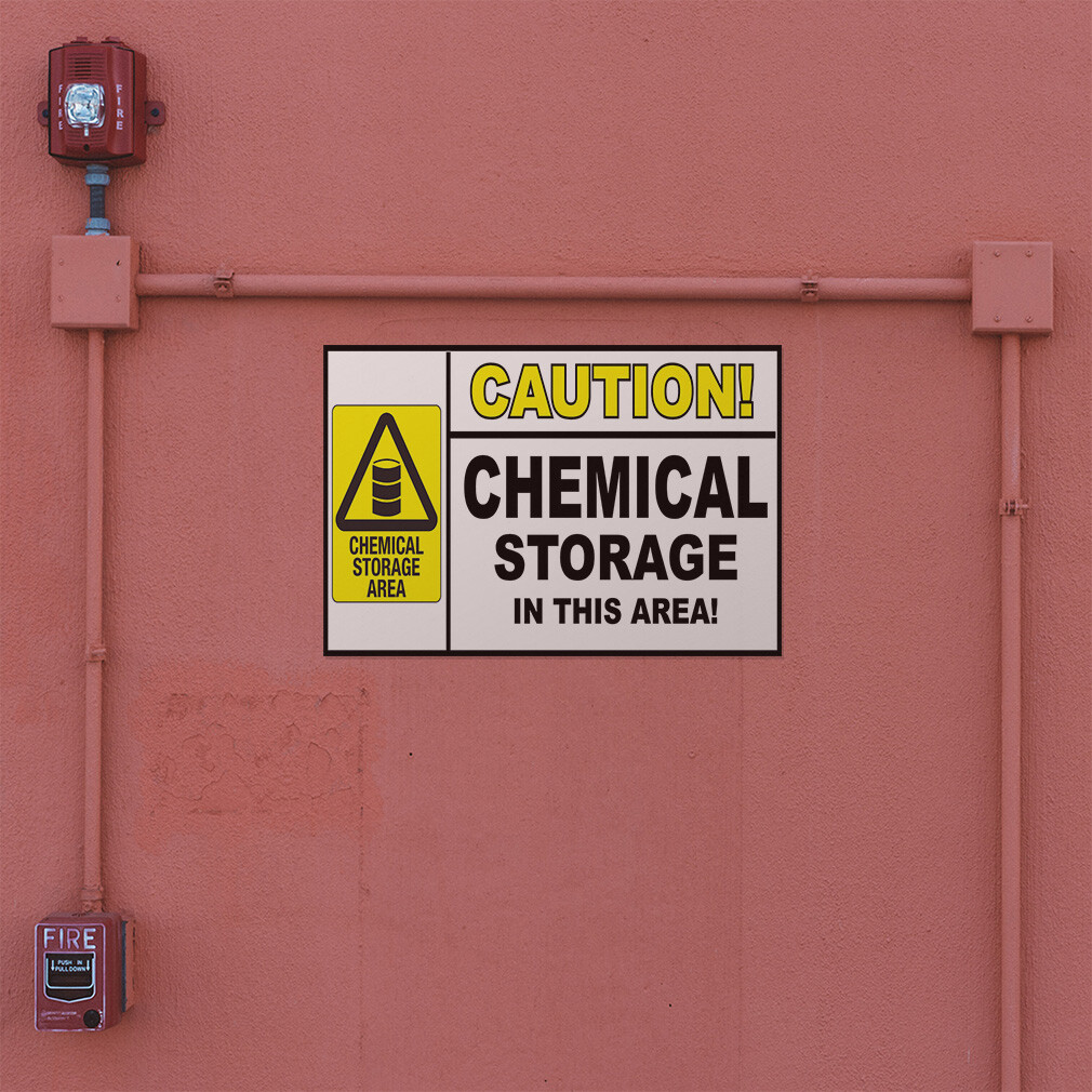 Decal Stickers Caution! Chemical Storage Safety Vinyl Store Sign Label