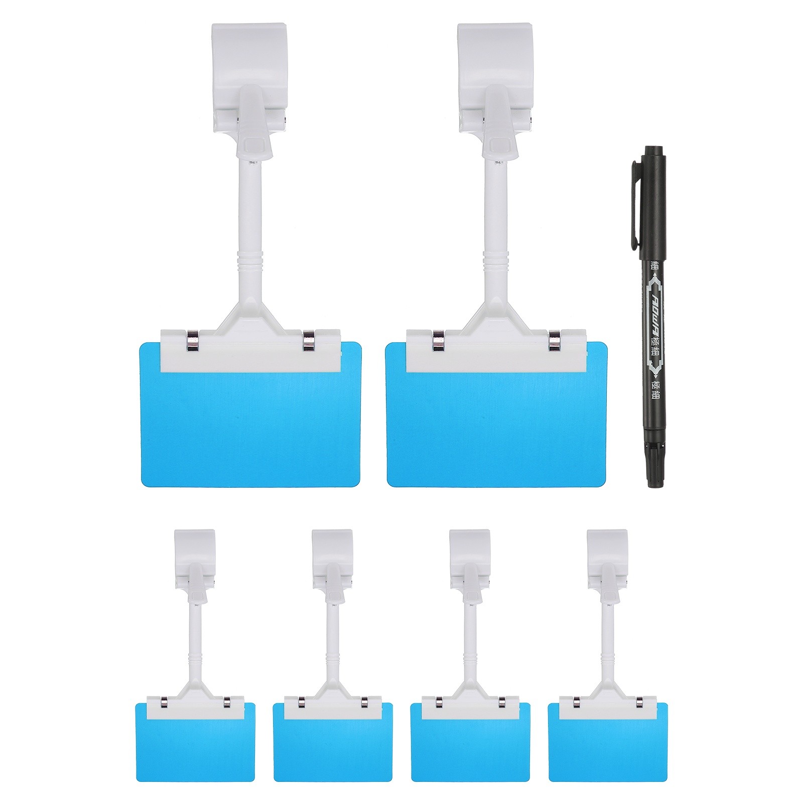 6 Pcs Sign Holders with Blue A7 Plastic Cards & Erasable Marker, White
