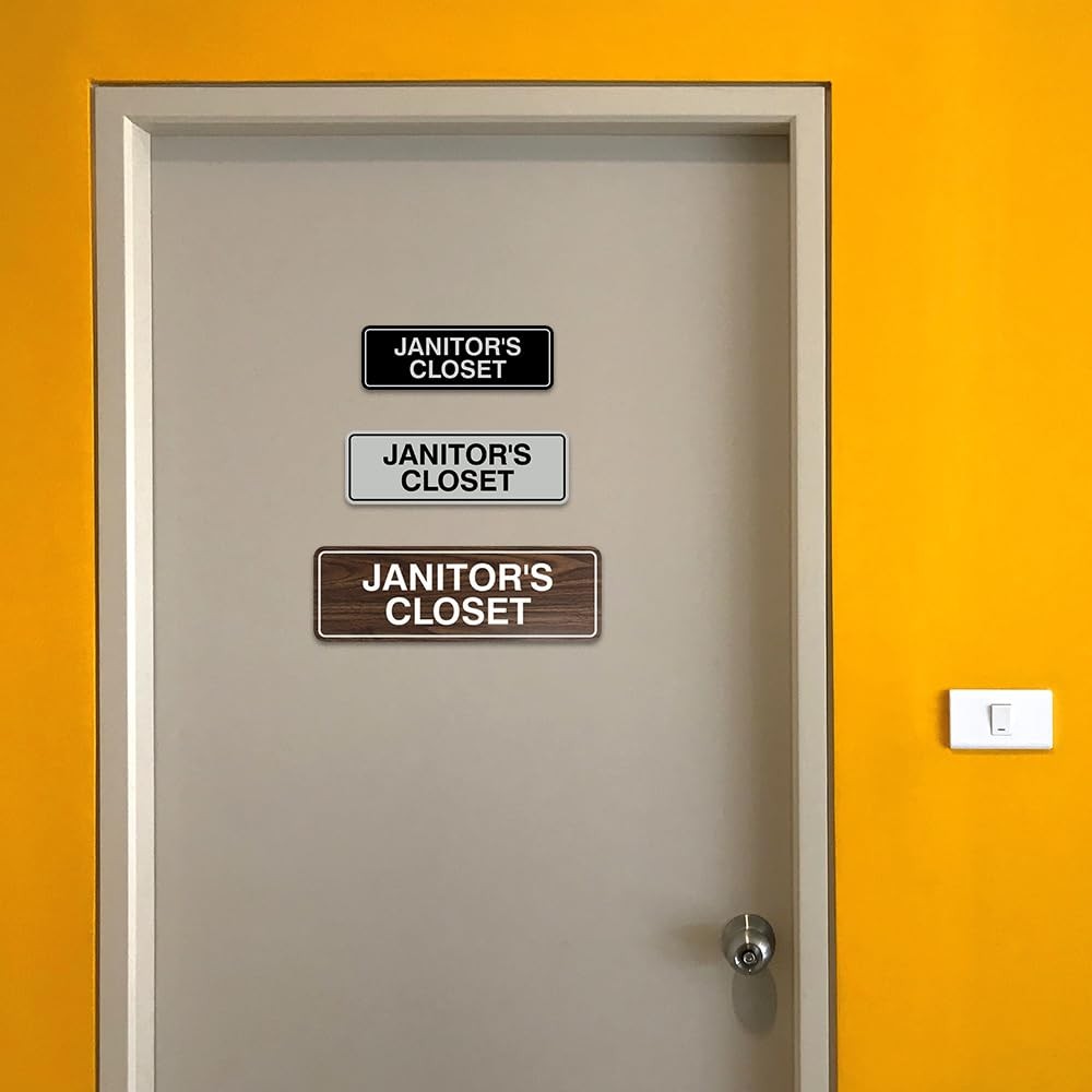 Standard Janitors Closet Sign Adhesive Tape Black Small Office Wall Door