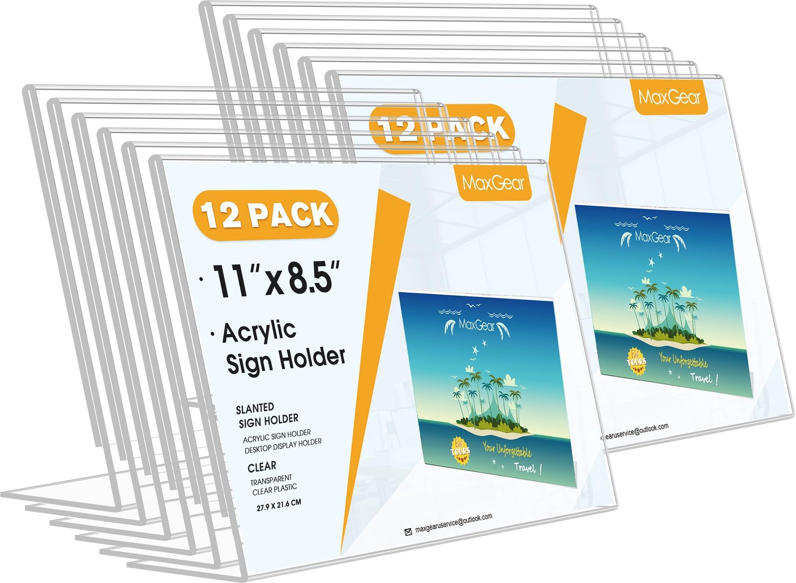 MaxGear Acrylic Sign Holder 8.5×11 Inches Horizontal 12 11×8.5 inches, Clear