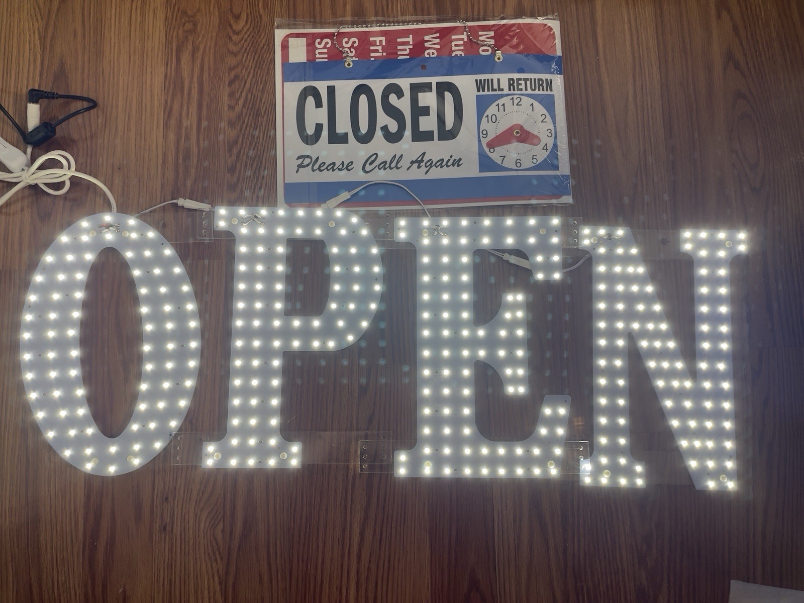 LemonNova LED “OPEN” Hanging Illuminated Sign, White Acrylic, Includes Hardware