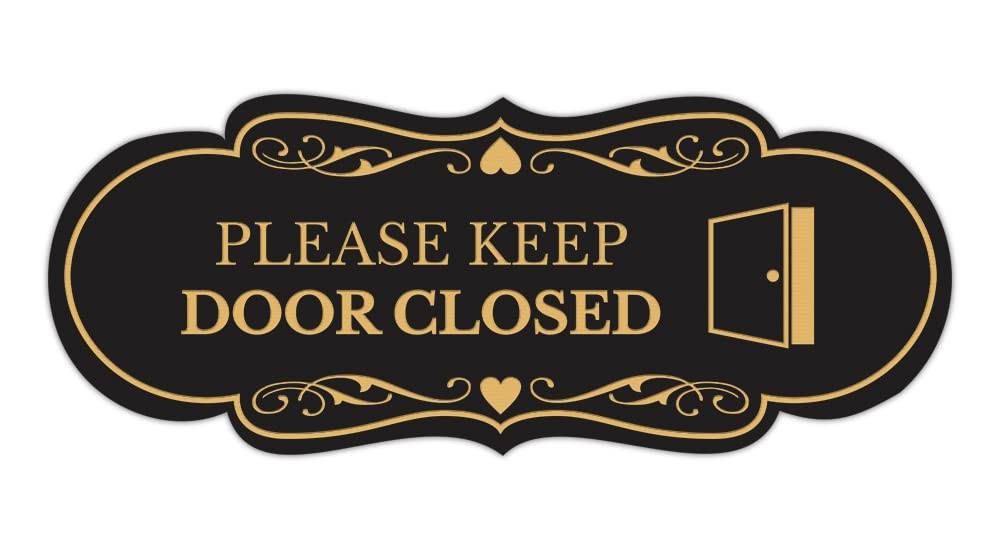 Designer Please Keep Door Closed Image Sign Black Gold – Medium