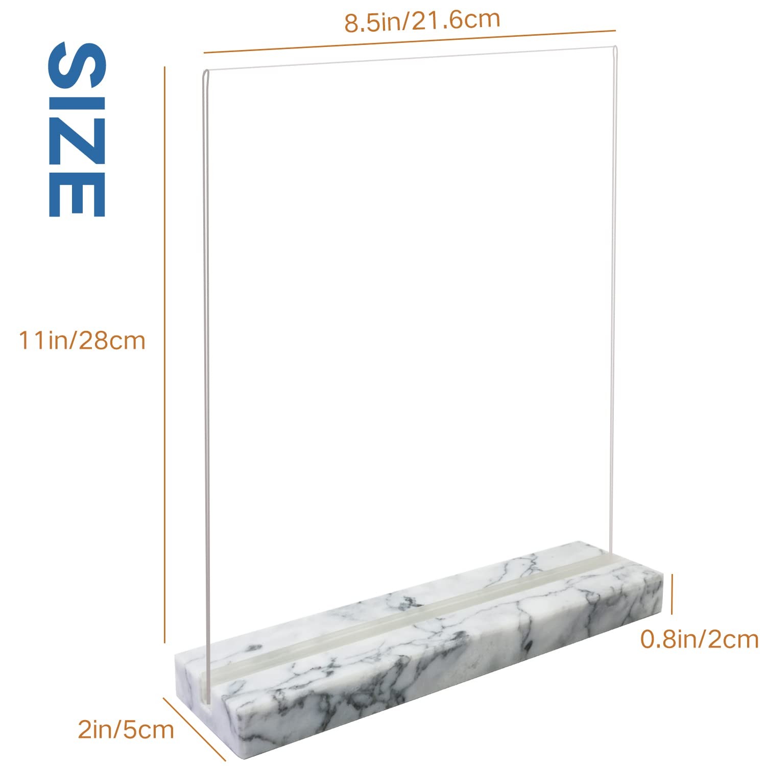 vrupin 2 Pack 8.5×11 Acrylic Sign Holder, Frame Natural Marble Clear