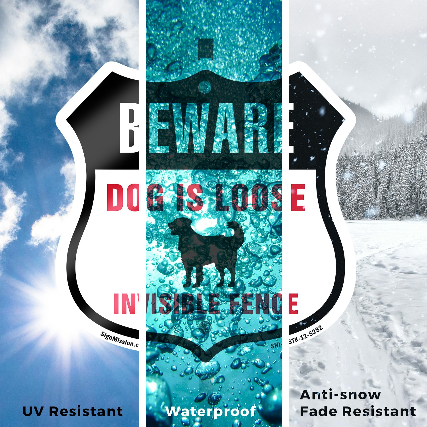 Beware Dog Is Loose Invisible Fence Shield Shaped Sign With Stake