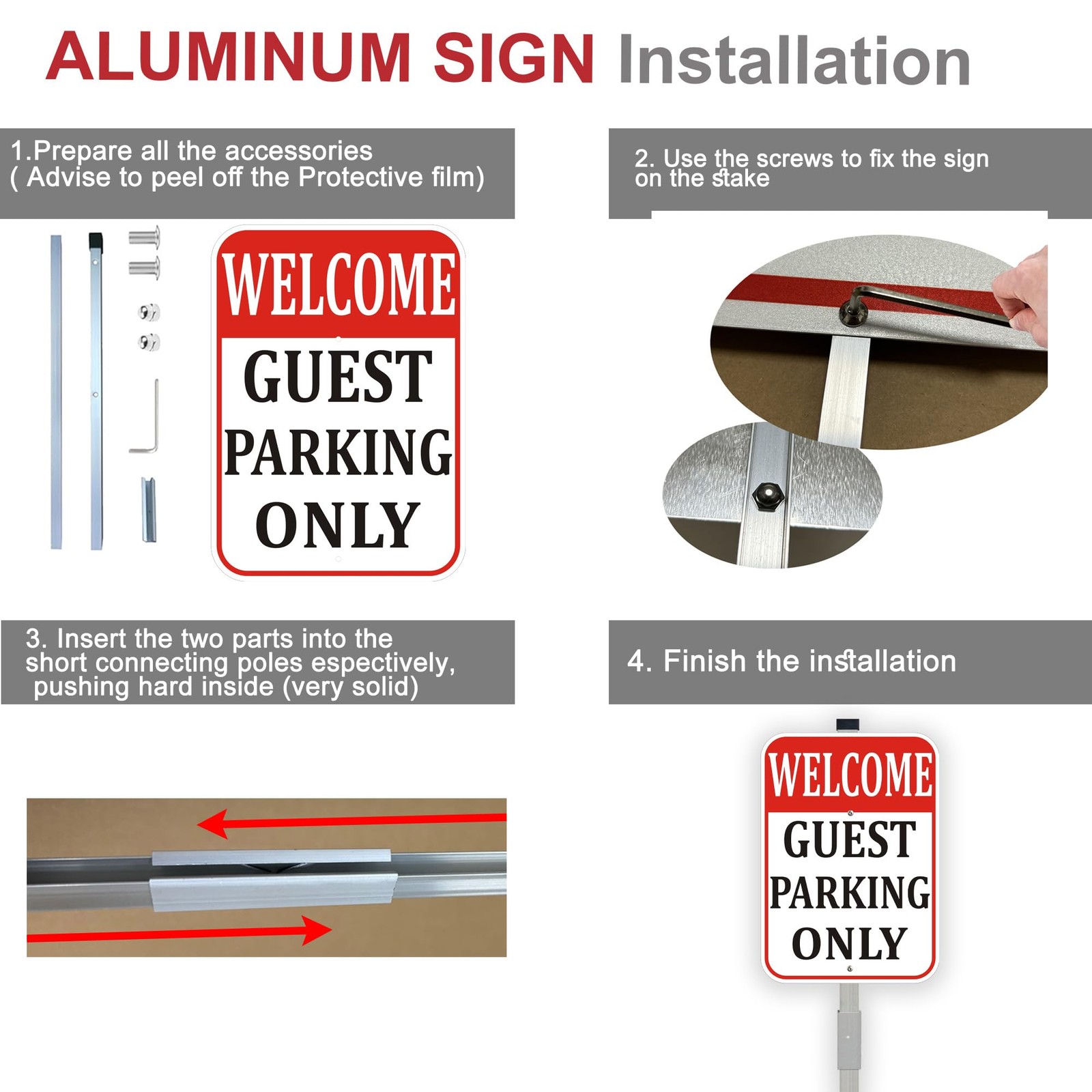 Welcome Guest Parking Only Sign 10×14 Inch Reflective Aluminum Stake 2 Pack