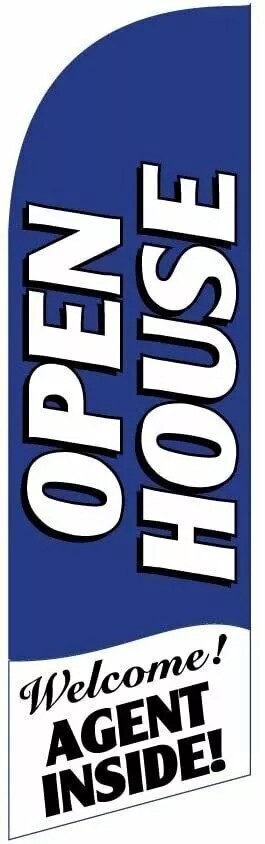 30″x78″ Swooper Bow Flag OPEN HOUSE Welcome Agent Inside Blue White Banner Only
