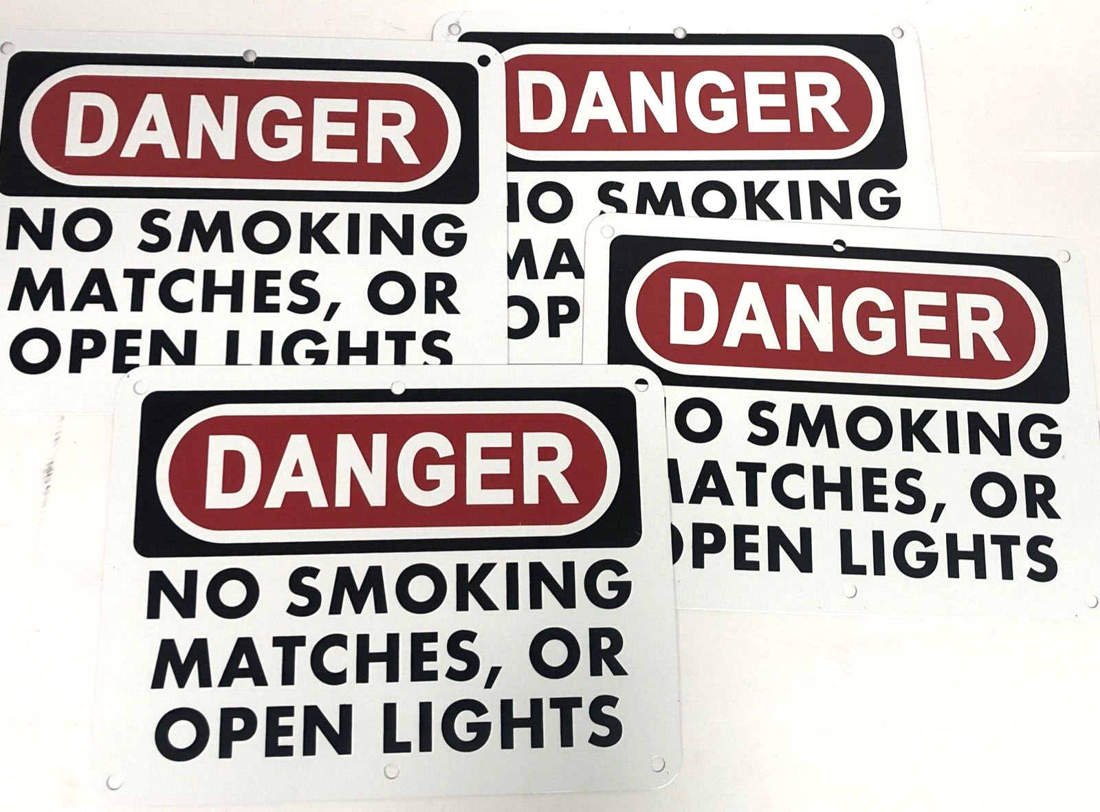 4 Pack DANGER No Smoking Matches, or Open Lights METAL Warning Signs 12”x9” New