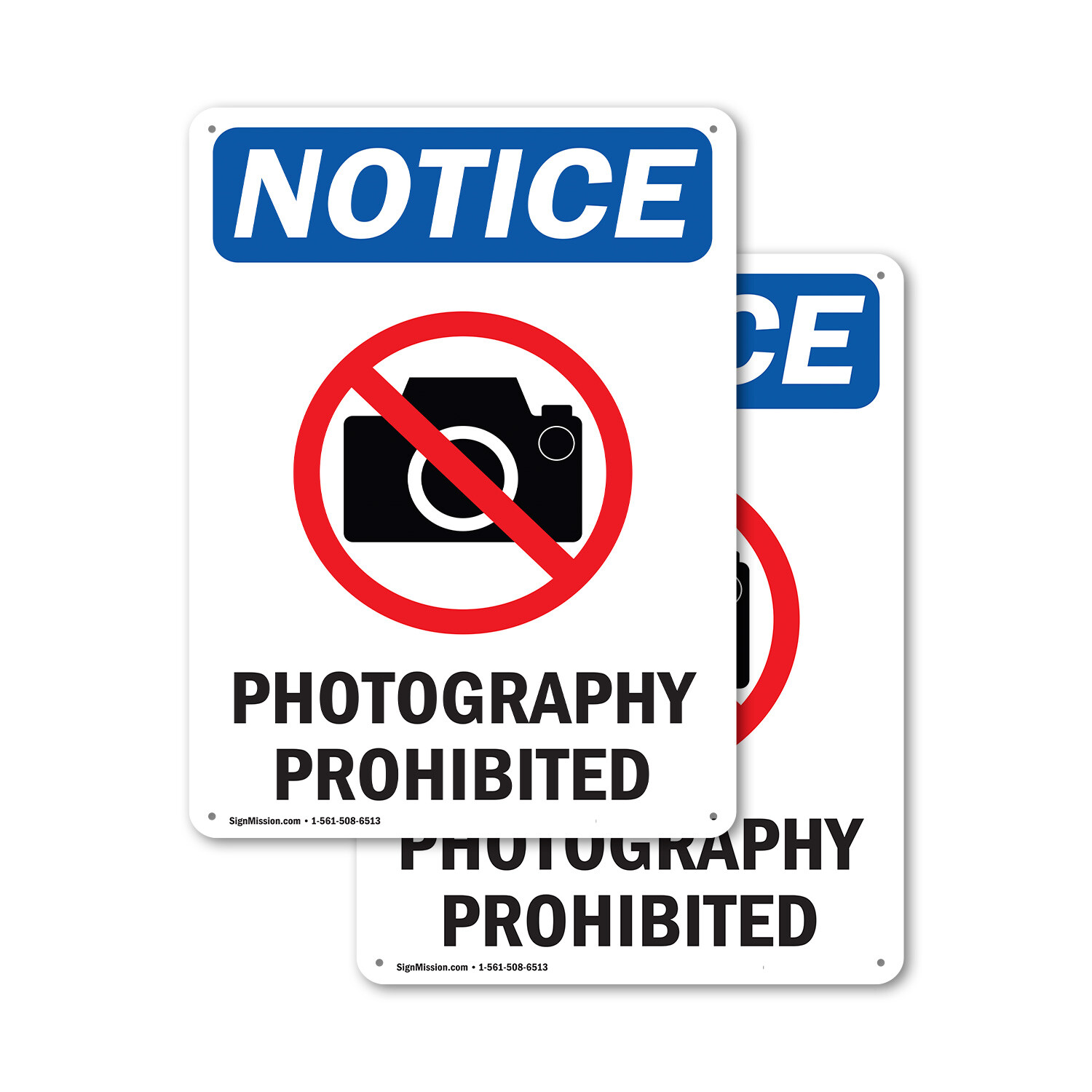 (2 Pack) Photography Prohibited OSHA Notice Sign Decal Metal Plastic