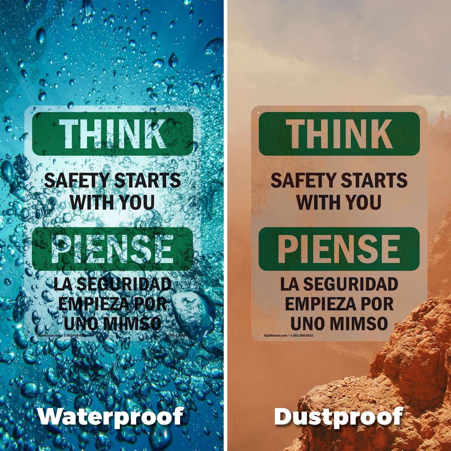 Safety Starts With You Bilingual OSHA Think Sign Metal,, Decal 5 or 10 Pack