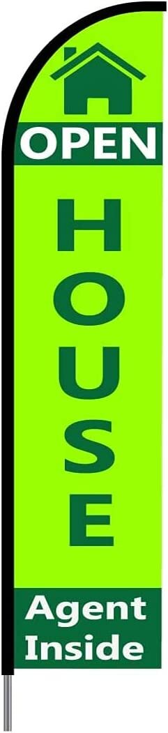 Open House Real Estate Sign-Green Feather Flag Swooper Banner Pole Kit, 15ft