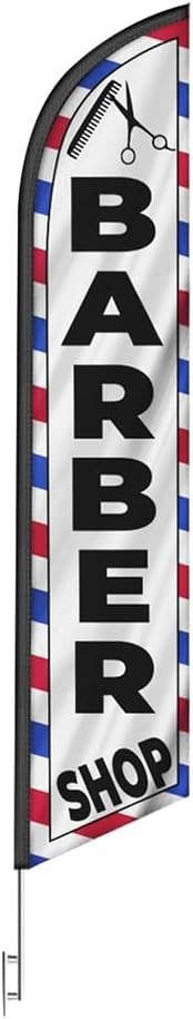 NEW Barber Shop Feather Flag 15ft Pole Ground Spike Business Banner White Set