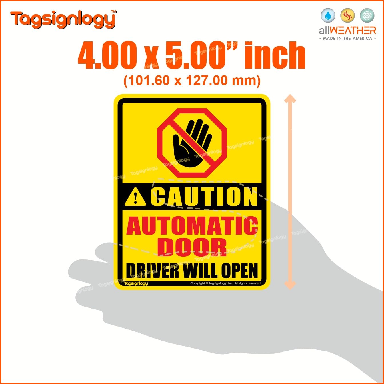 Caution Automatic Door/Driver Will Open/DO NOT Small Signage, Full Color