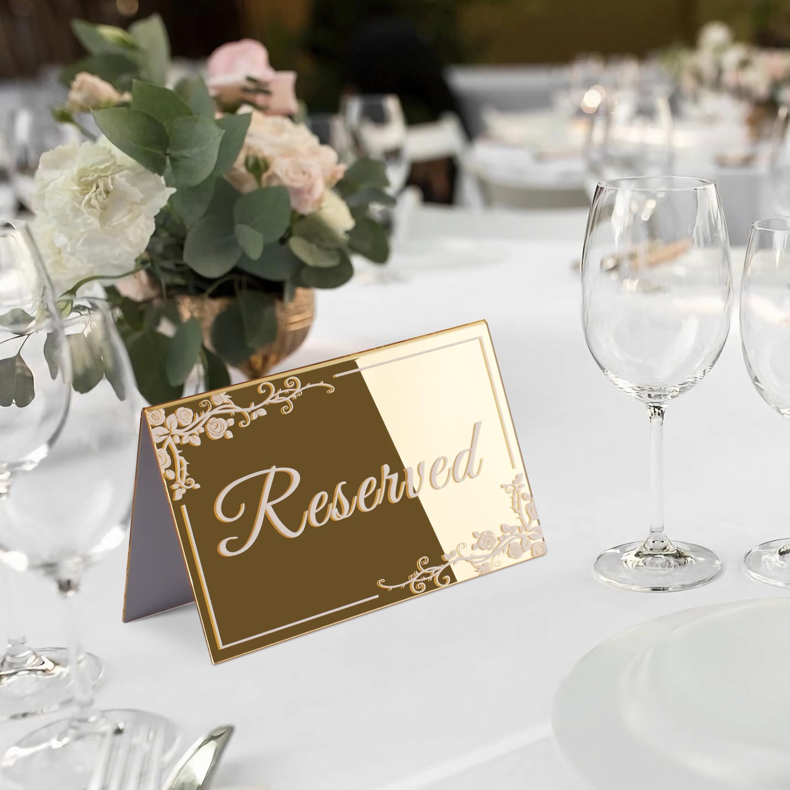 10 PCS 6×4 Inch Gold Acrylic Reserved Table Signs Double Sided Seating Cards