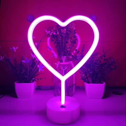 JYWJ Heart LED Neon Signs with Holder Base Desktop Wall Decoration Light | Deskt