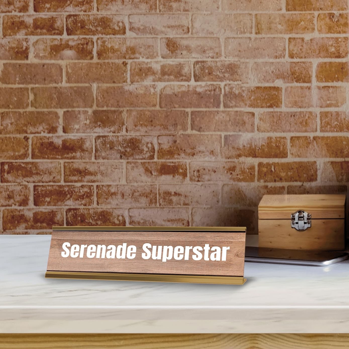 Serenade Superstar Gold Frame Desk Sign (2×8″) | Novelty Workplace
