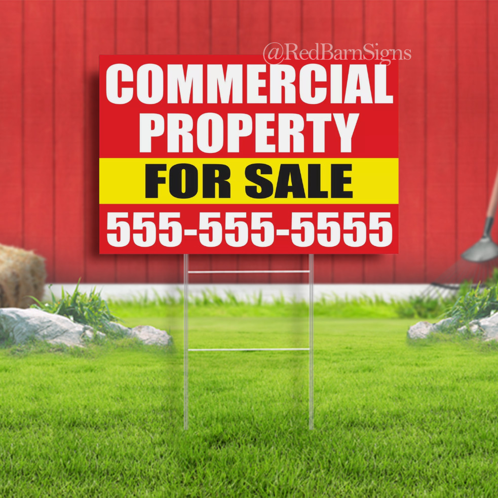 COMMERCIAL PROPERTY FOR SALE Indoor Outdoor Yard Sign with metal stakes