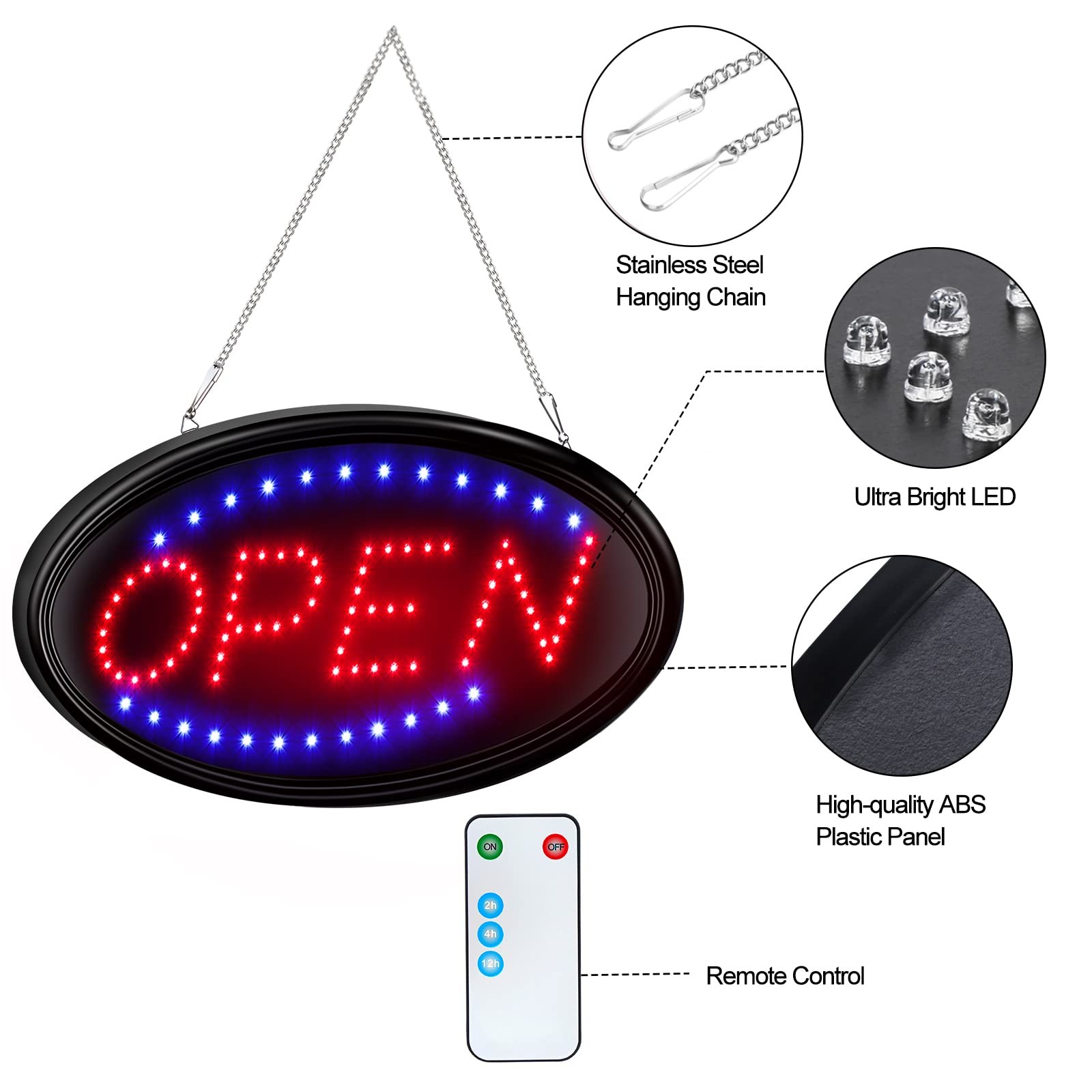 FITNATE LED Open Sign with Remote, Ultra Bright Electric Light Up Signs for B…