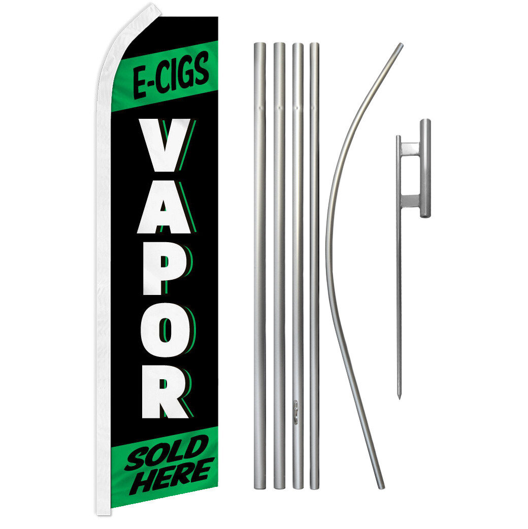 E-Cig Vapor Advertising Swooper Feather Flutter Flag Pole Kit Smoke Shop GRN
