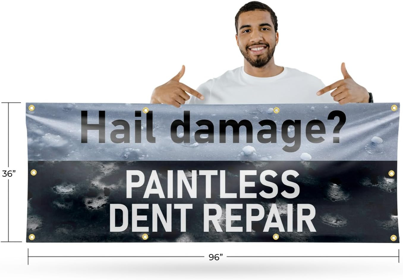 Hail Damage Paintless Dent Repair Banner Sign 36 Inch X 96 Inch | 13 Oz Vinyl wi