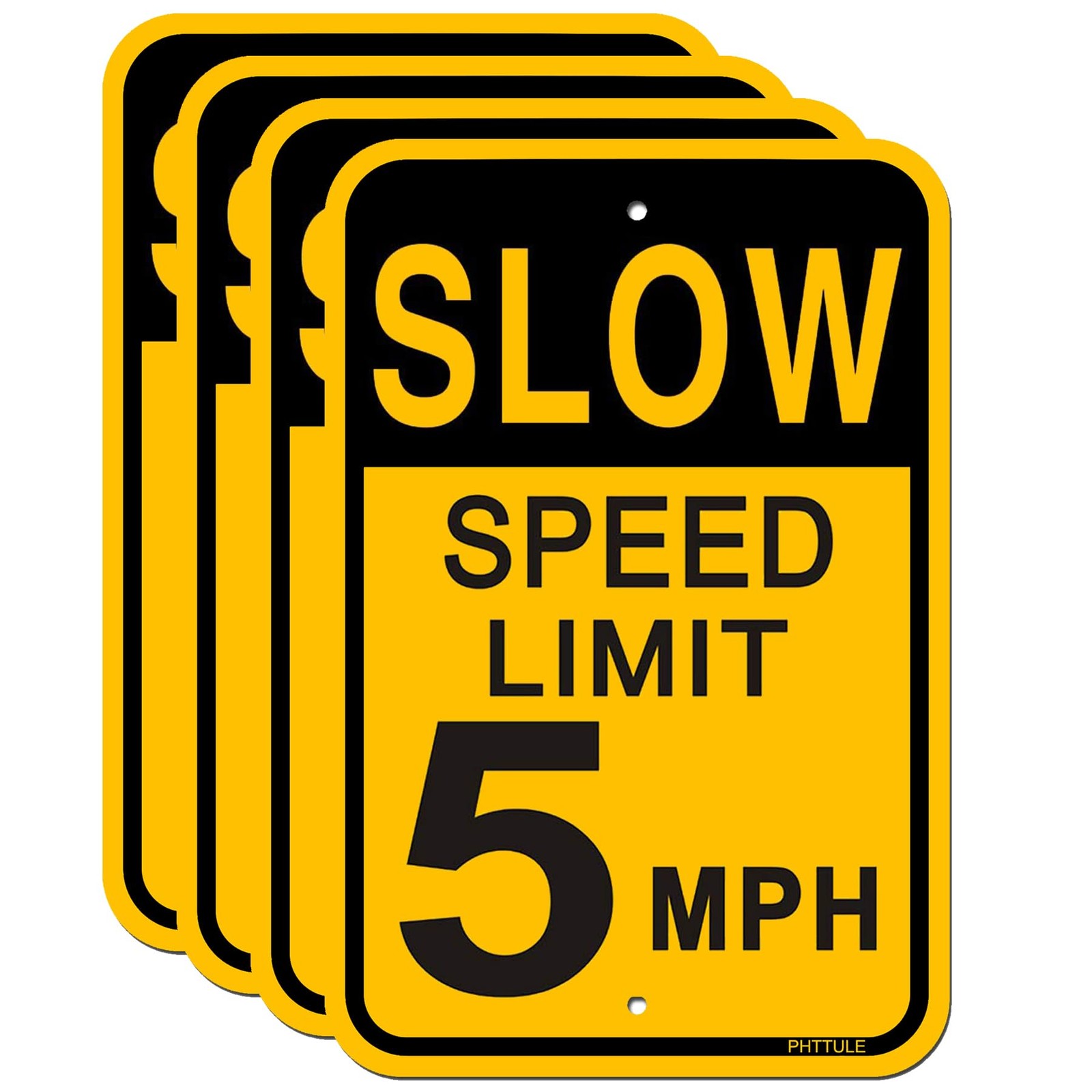 4 PCS 18×12 Inch Slow Down Speed Limit 5 MPH Reflective Aluminum Alert Sign