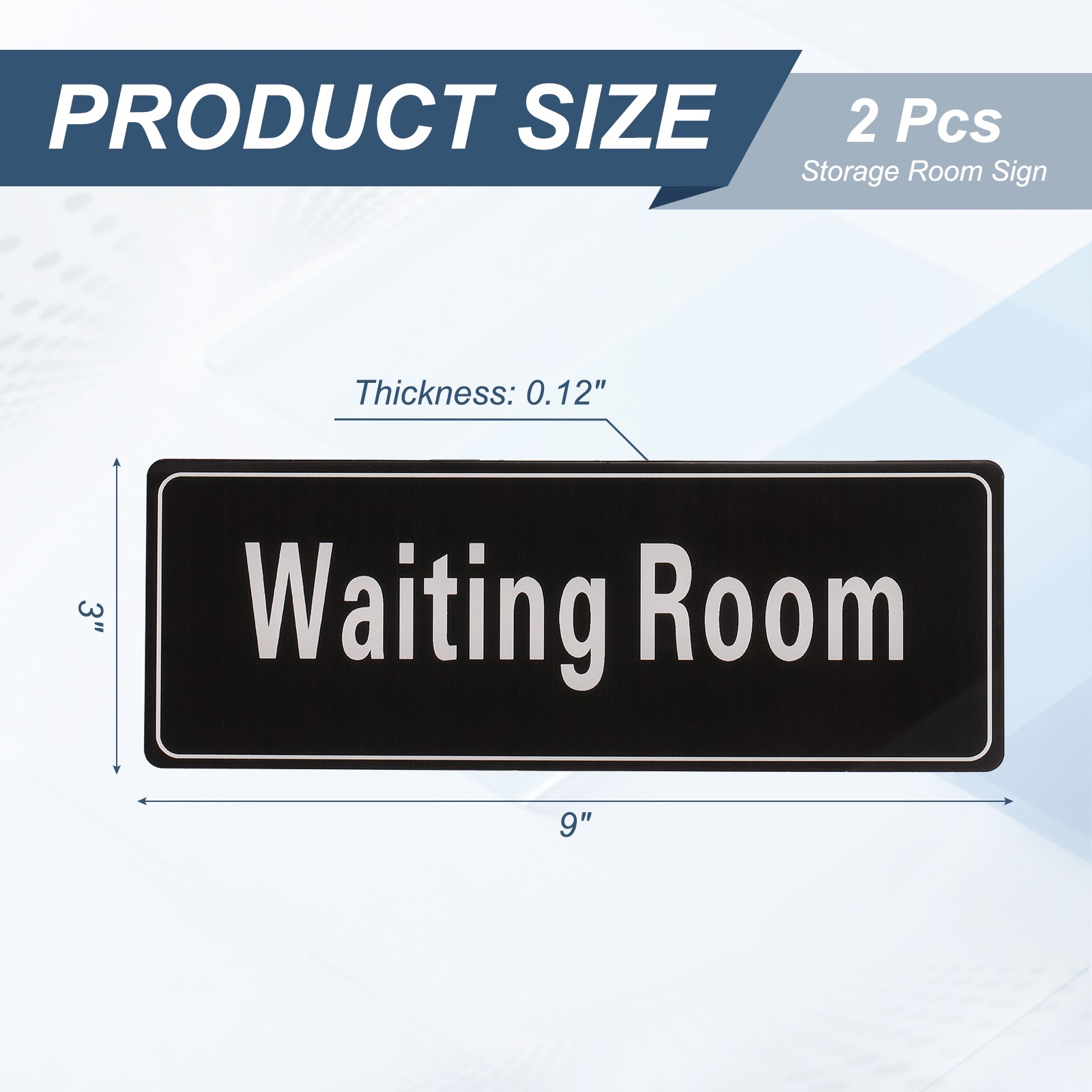 9″x3″ Waiting Room, 2Pcs Room Door Sign Self-Adhesive, Black with White Text