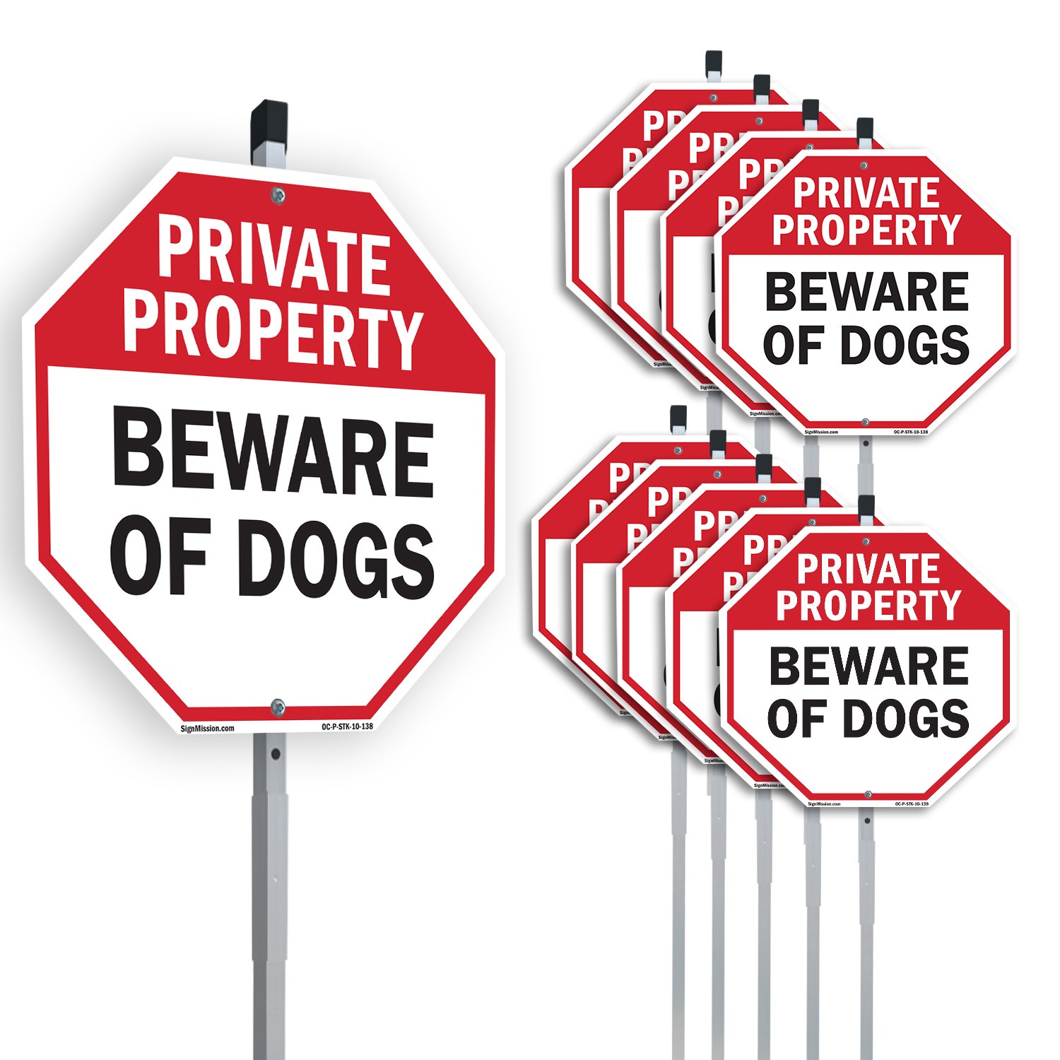 Private Property Beware of Dogs Octagon Sign With Stake Weather Resistant