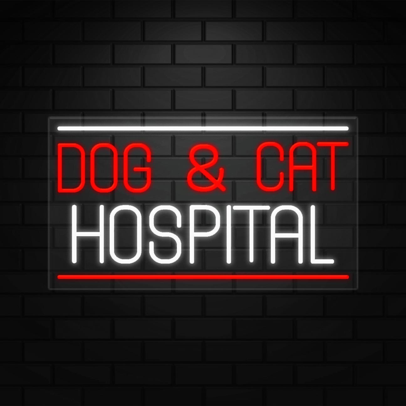 Dog & Cat Hospital Sign for Business Display | LED Flex Neon | 37″W x 20″H x 1″D