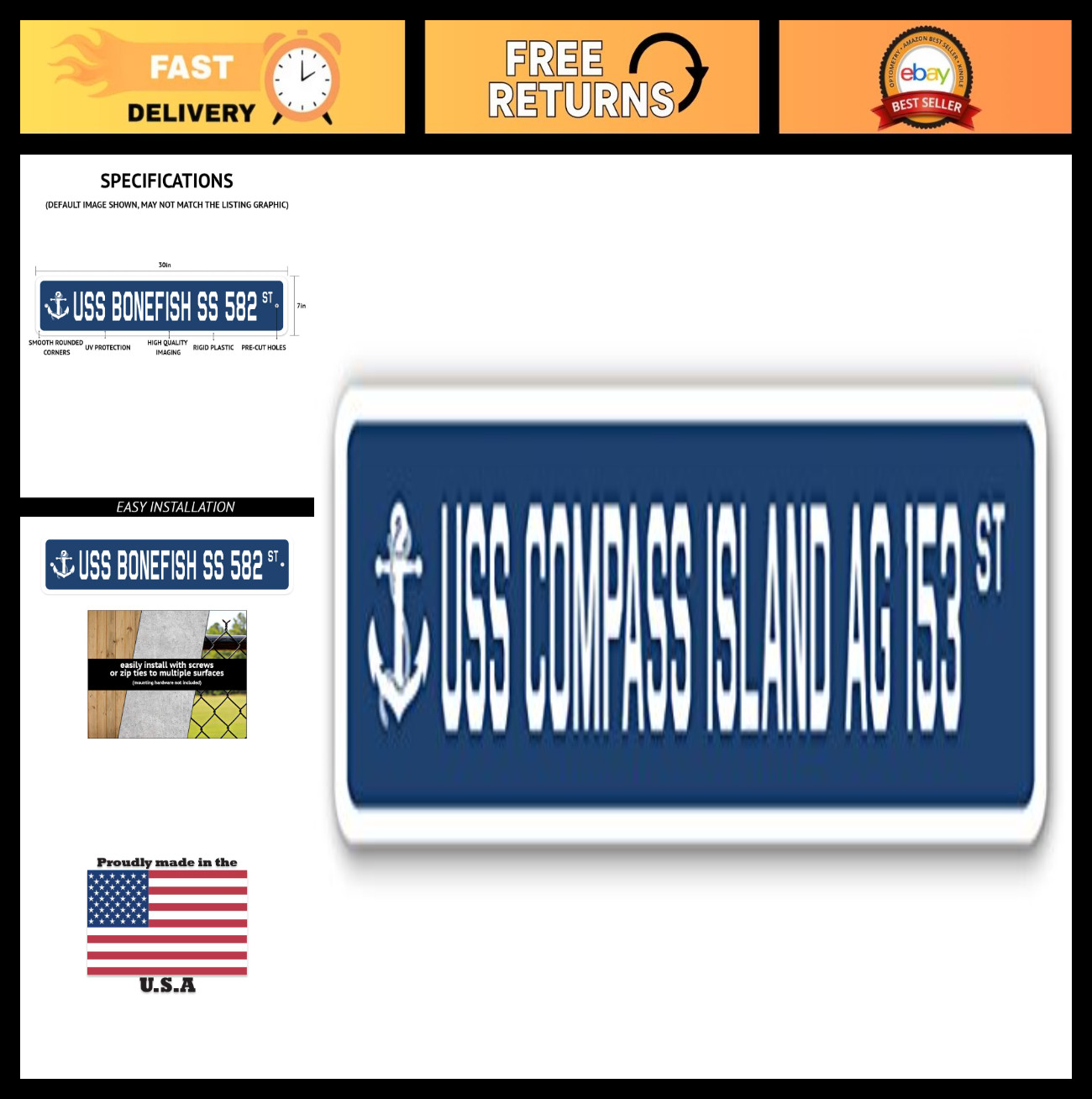 Navy Ship Veteran Gift – USS Compass Island AG 153 Street Sign for Sailors
