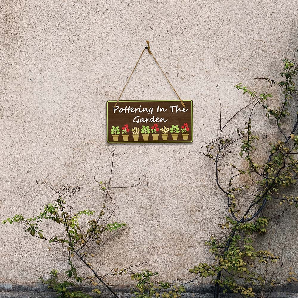 Pottering In The Garden 5×10 Hanging Plus Wall or Door Sign | Home Decor