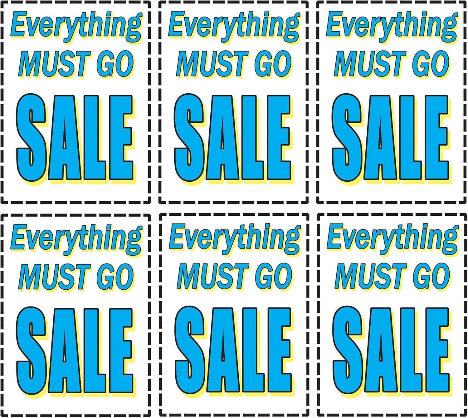 Everything Must Go Sale Retail Window Paper Signs | Pack of 6 | 18″w x 24″h