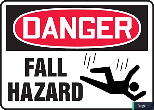 Safety Sign Danger Fall Hazard 7″ x 10″ Plastic Red Black White