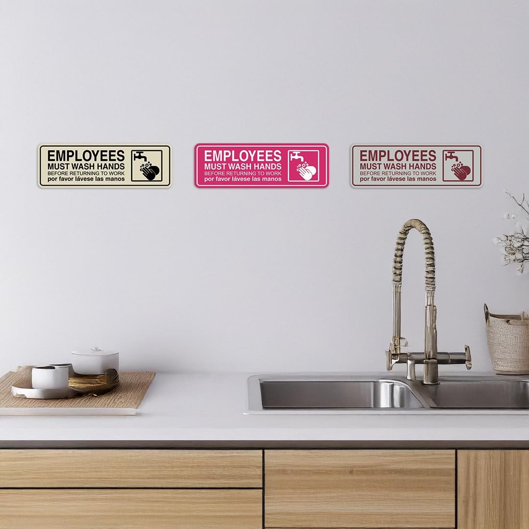 Small Standard Employees Must Wash Hands Door Wall Sign Brushed Gold