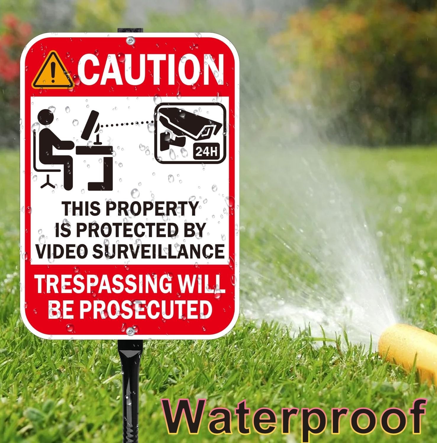 2-Pack Security Warning Signs with Metal Stakes, 14×10 Inches, CCTV Monitoring,