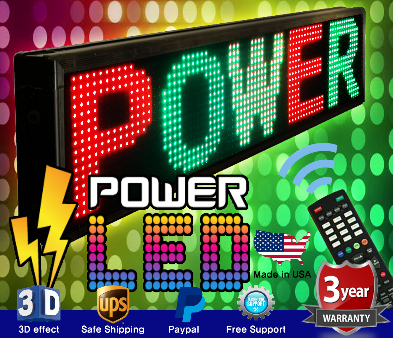 THREE COLOR LED SIGN 15″ x 41″ RGY PROGRAMMABLE SCROLLING MESSAGE BOARD USA