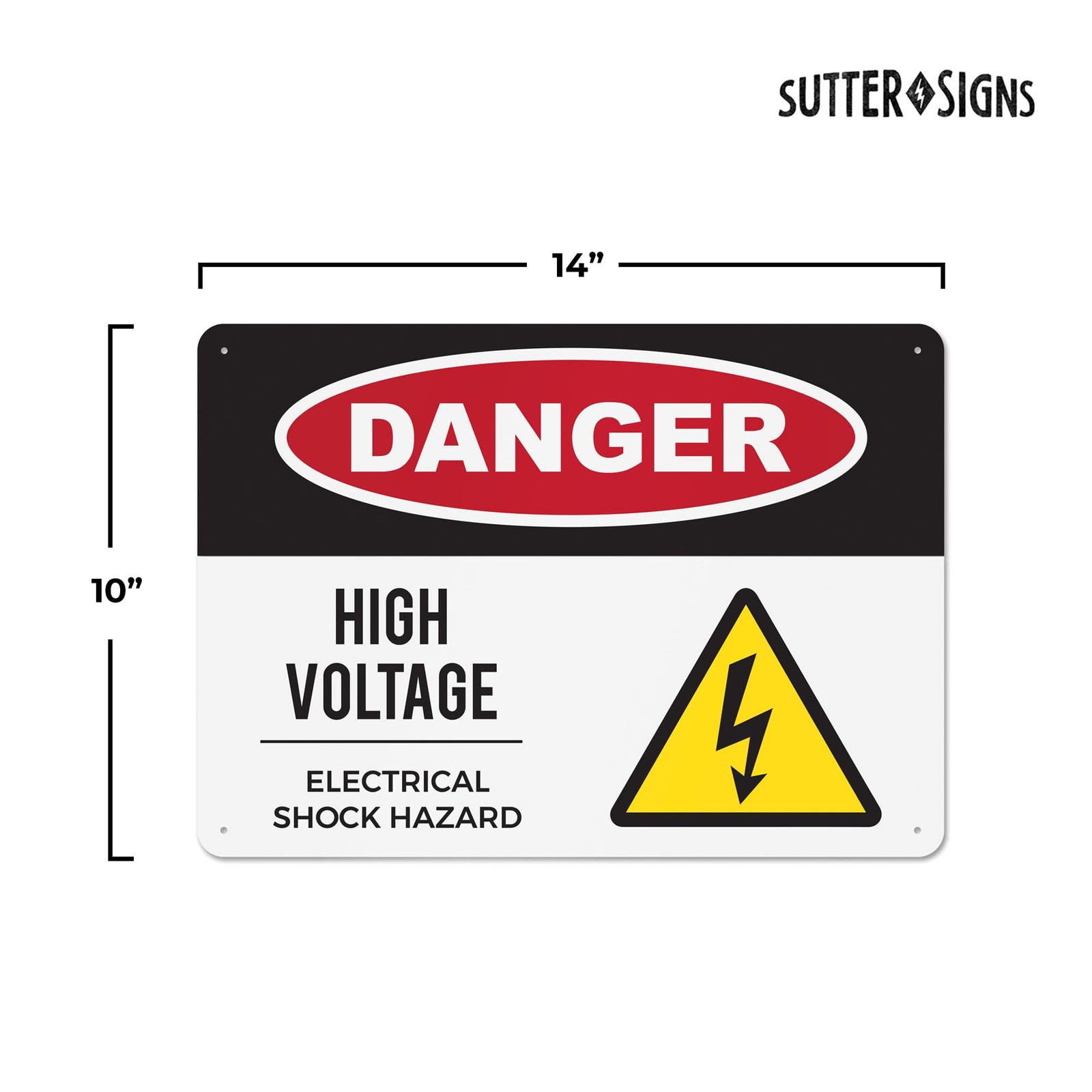 Danger High Voltage Electrical Shock Hazard Sign 10×14 Inch Aluminum Wall