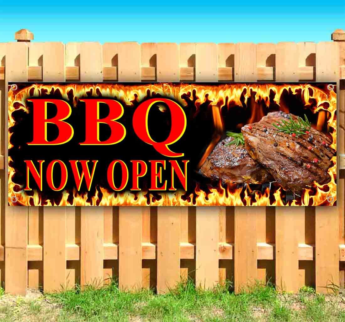 BBQ NOW OPEN Advertising Vinyl Banner Flag Sign Many Sizes RETAIL FLAME