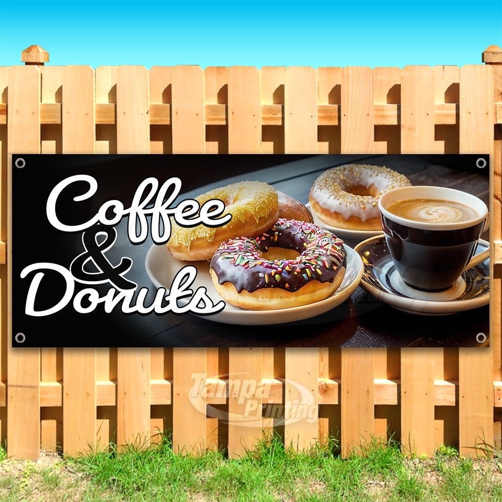 COFFEE & DONUTS Advertising Cafe Dessert Vinyl Banner Flag Sign USA SB11180