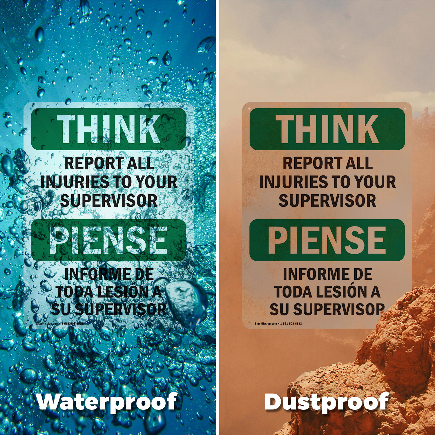 (2 Pack) Report All Injuries To Your Supervisor OSHA Think Sign Decal Metal