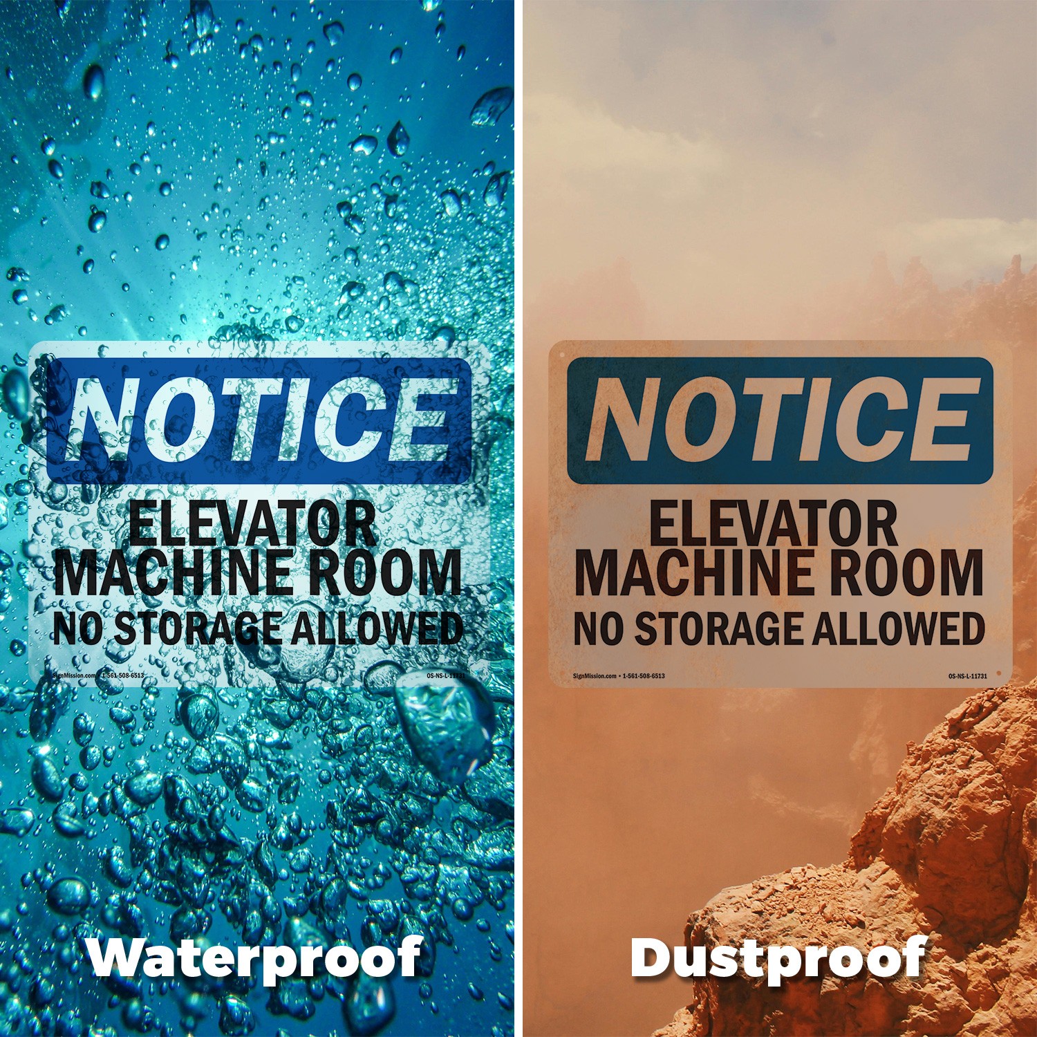 Elevator Machine Room No Storage Allowed OSHA Notice Sign, Decal 5 or 10 Pack