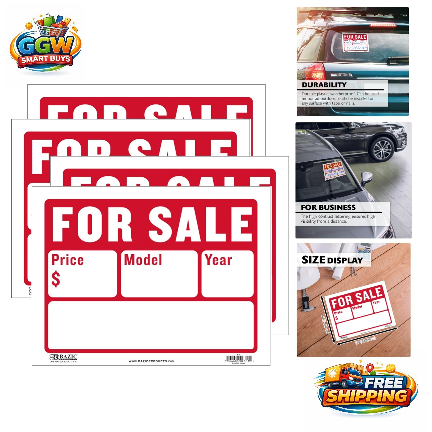 Durable 4-Pack of For Sale Signs – Bold 9 x 12 in, Ideal for Property Listings