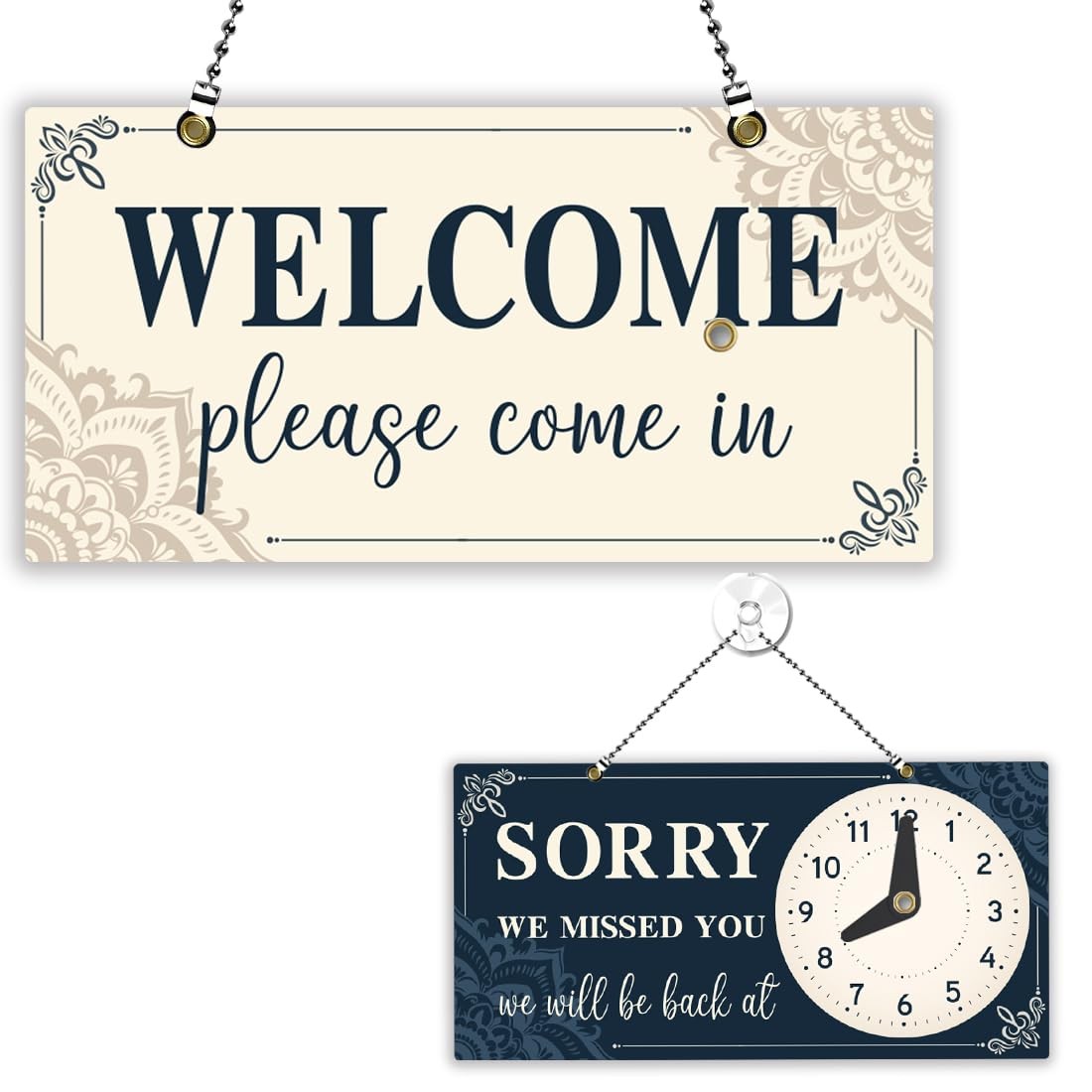 PLIGREAT Welcome Open Sign Double Sided Open Closed Sign with Clock Sorry We …