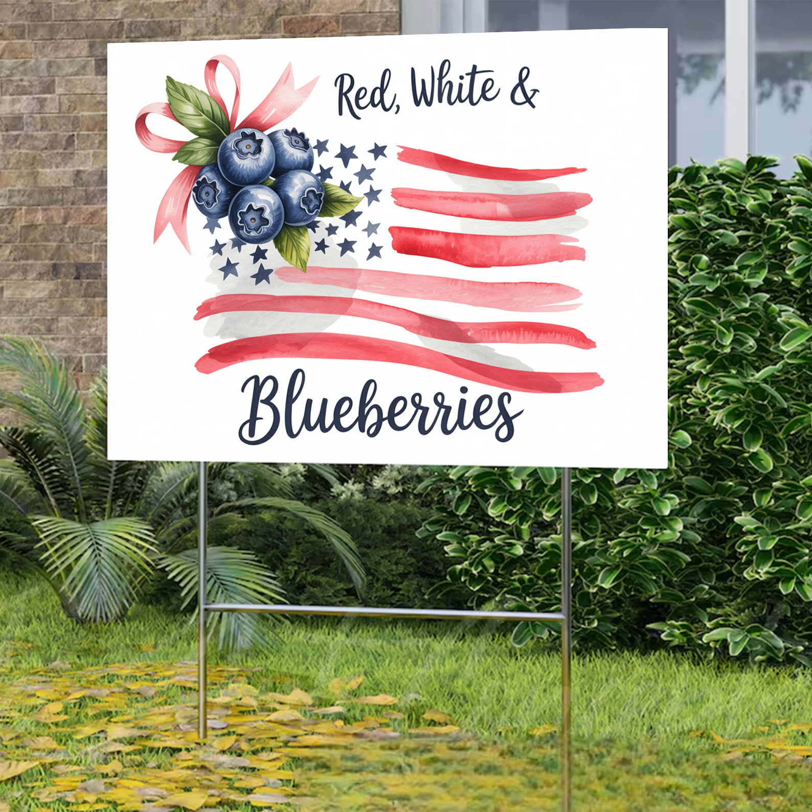 Red White and Blueberries Yard Sign – Patriotic Summer Garden Decor