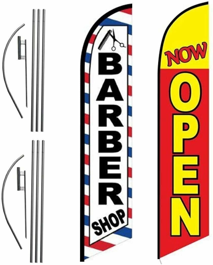 FFN Barber Shop and Yellow Now Open 15ft Outdoor Advertising Feather Swooper…