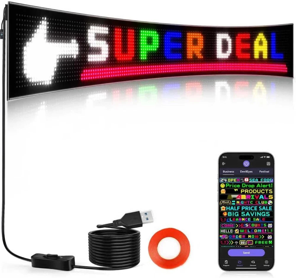 58”X8” Large Programmable LED Sign, RGB Full Color Animated LED Digital Display,