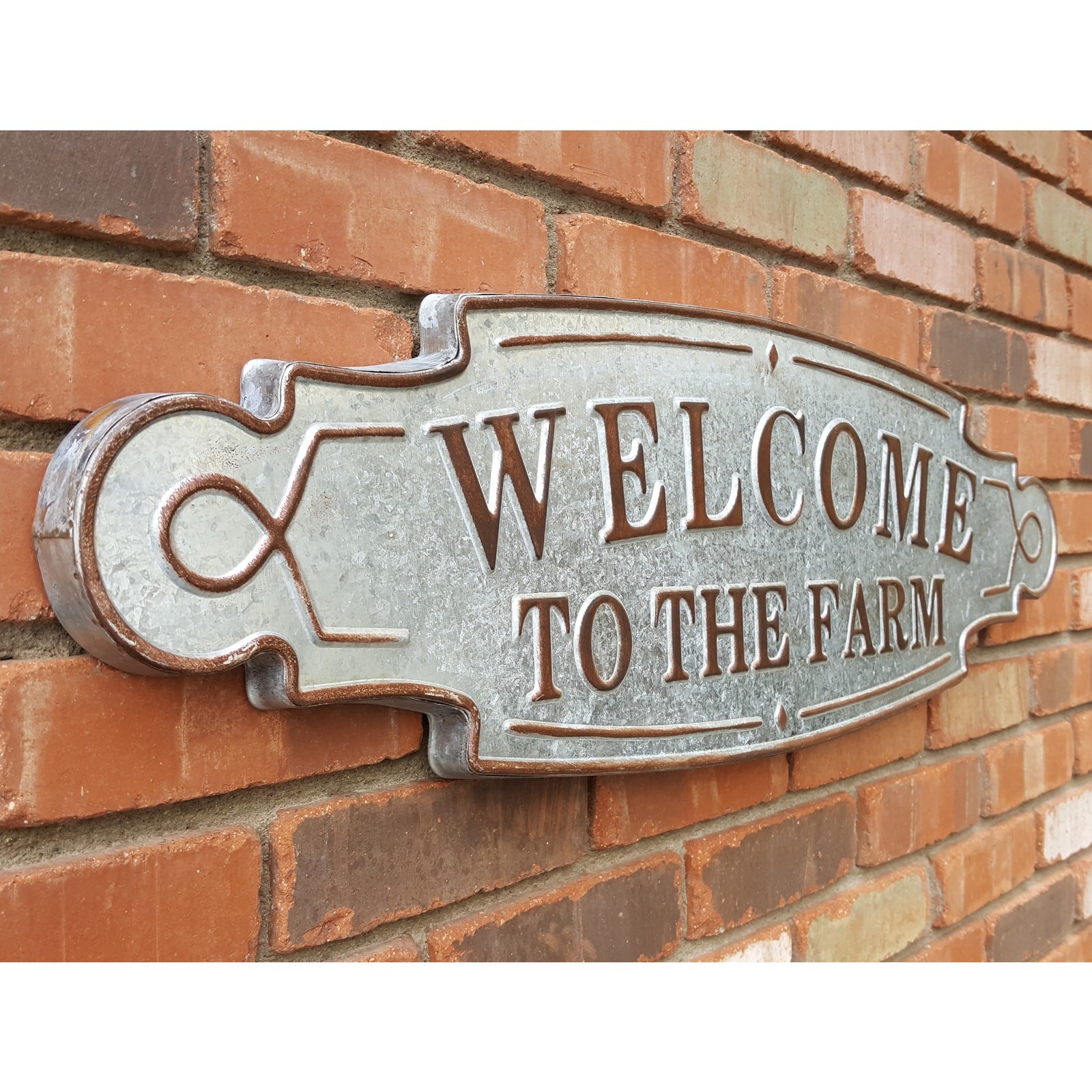 Large Welcome to the Farm Rustic Galvanized Metal Farmhouse Wall Sign
