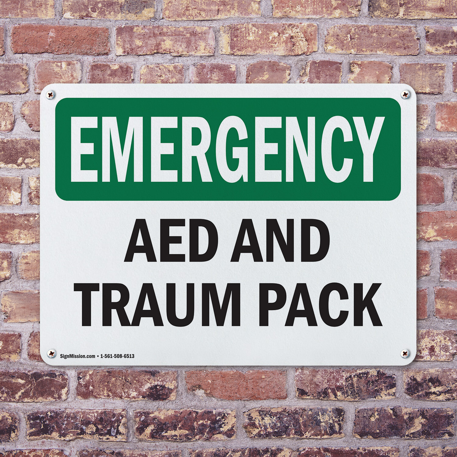 (2 Pack) AED And Trauma Pack OSHA Emergency Sign Decal Metal Plastic