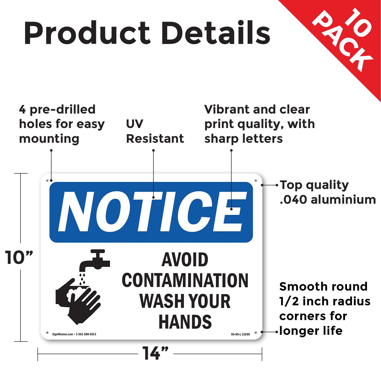 Avoid Contamination Wash Your Hands OSHA Notice Sign Or Decal – 5 or 10 Pack