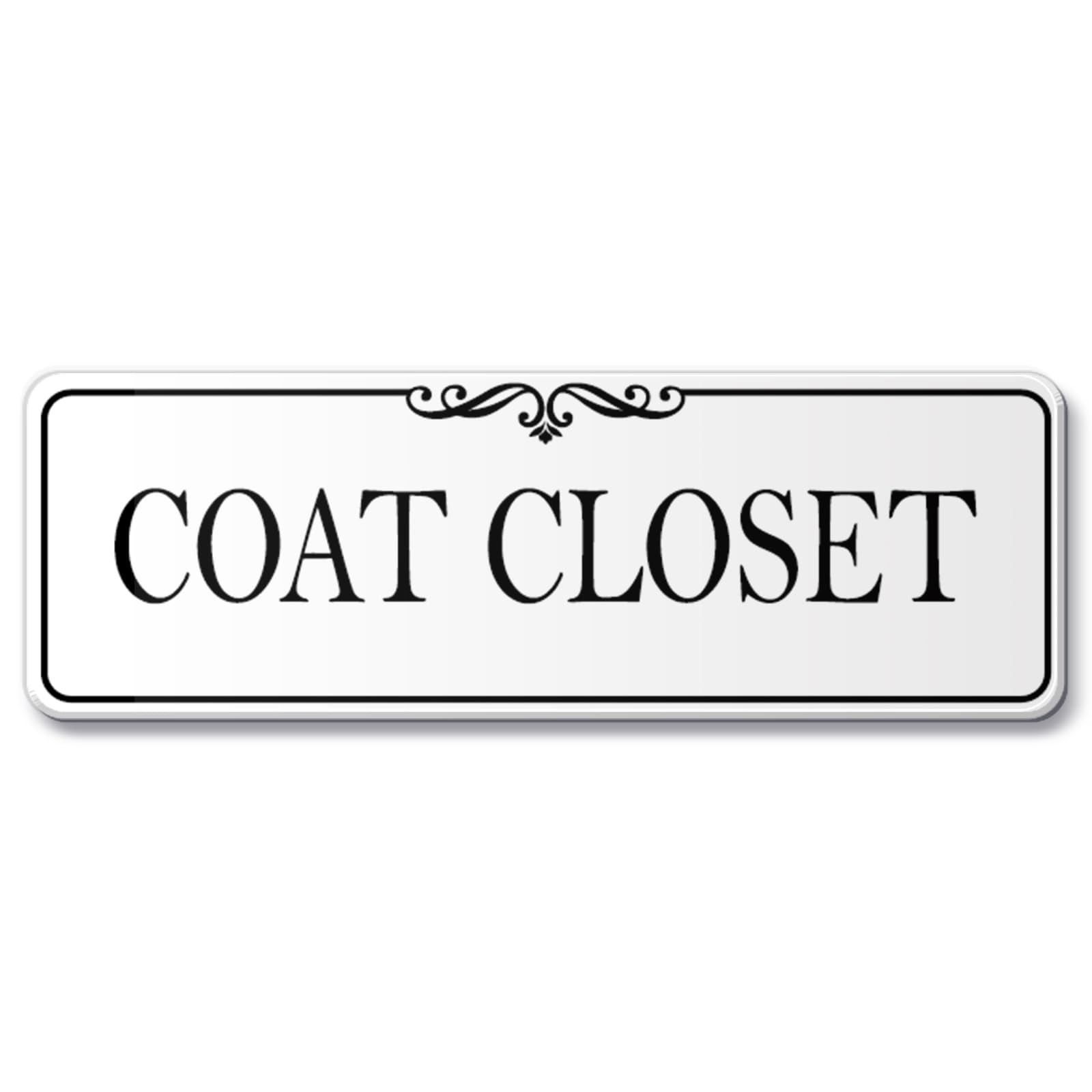 Coat Closet Room Sign Acrylic Self Stick Door Wall Signage Elegant White 9×3